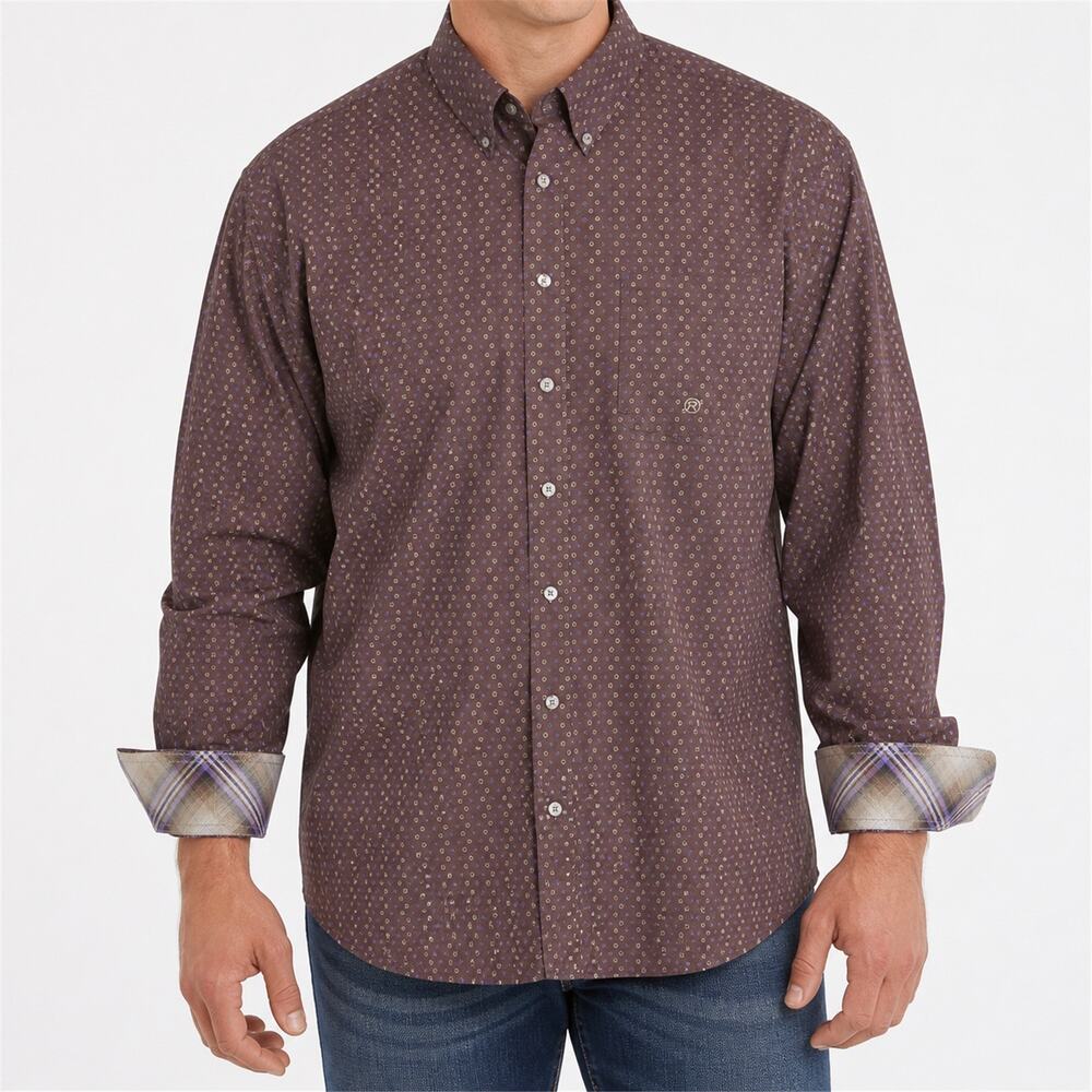 Roper Shirt Mens XL Brown 100% Cotton Long Sleeve Regular Fit Flip Cuffs Western